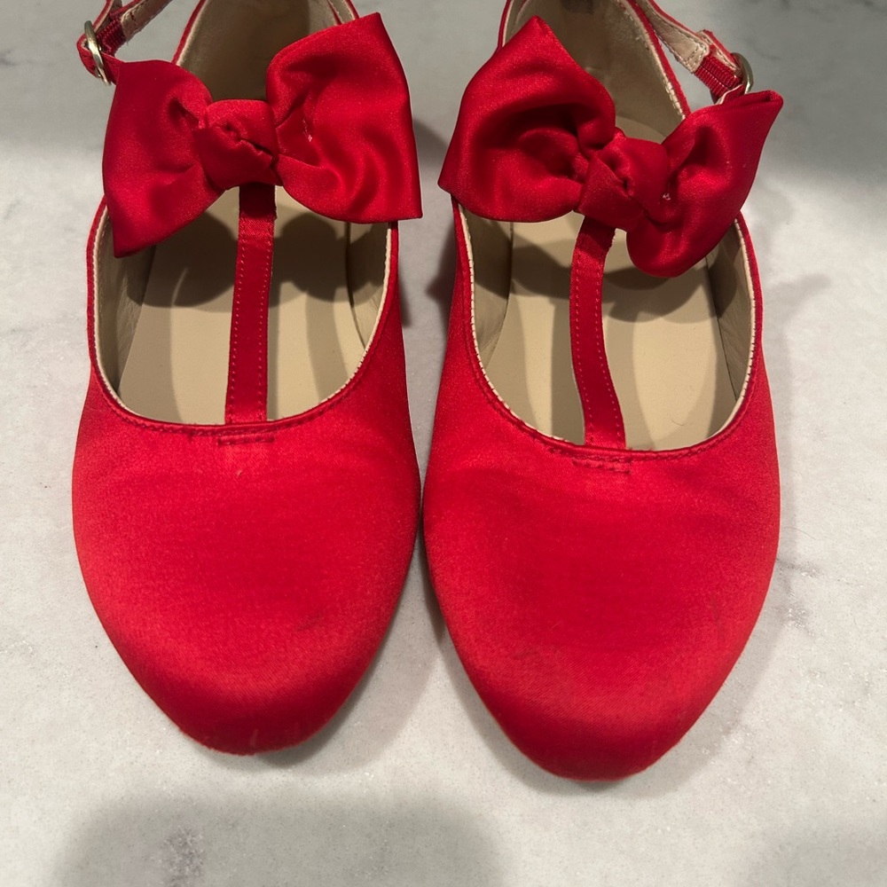 Janie and Jack Red Bow satin flats